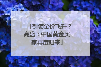 引领金价飞升？高盛：中国黄金买家再度归来