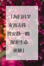 海归科学家黄志伟：择安静一隅 探索生命奥秘